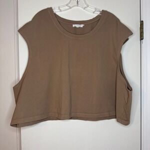 Good American Crop Top Sleeveless T-Shirt Crew Neck Brown Size 8 Women's